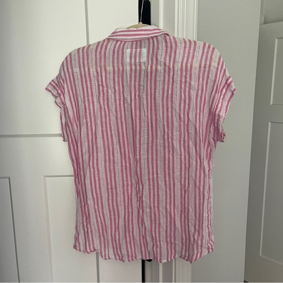 Rails Striped Pink White Jamie Kokomo Stripe Button Down Short Sleeve Top linen - Picture 5 of 5